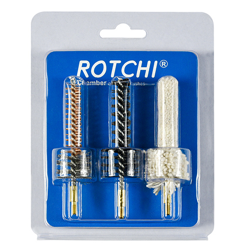 Sikat pembersih ruang senapan 3-in-1 set, paket lepuh dan kartu. Tersedia